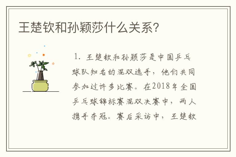 王楚钦和孙颖莎什么关系?