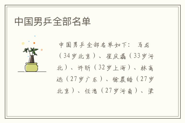 中国男乒全部名单
