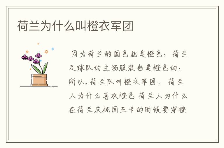 荷兰为什么叫橙衣军团