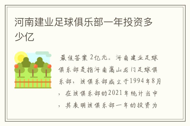 河南建业足球俱乐部一年投资多少亿