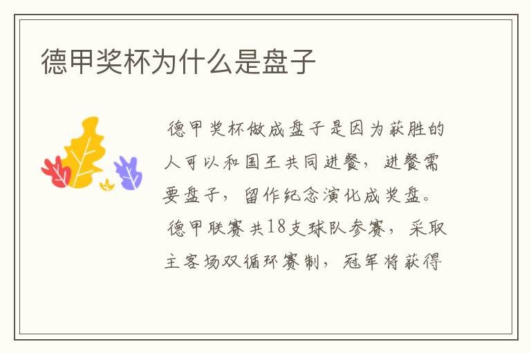 德甲奖杯为什么是盘子