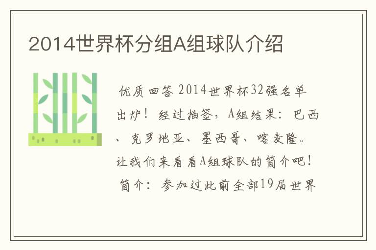2014世界杯分组A组球队介绍