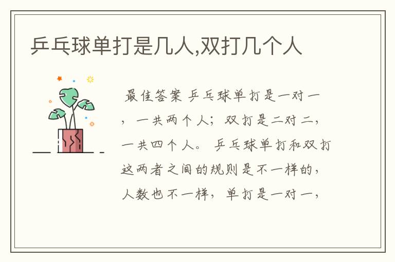 乒乓球单打是几人,双打几个人