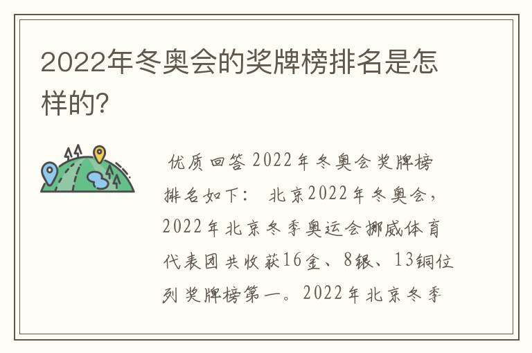 2022年冬奥会的奖牌榜排名是怎样的?