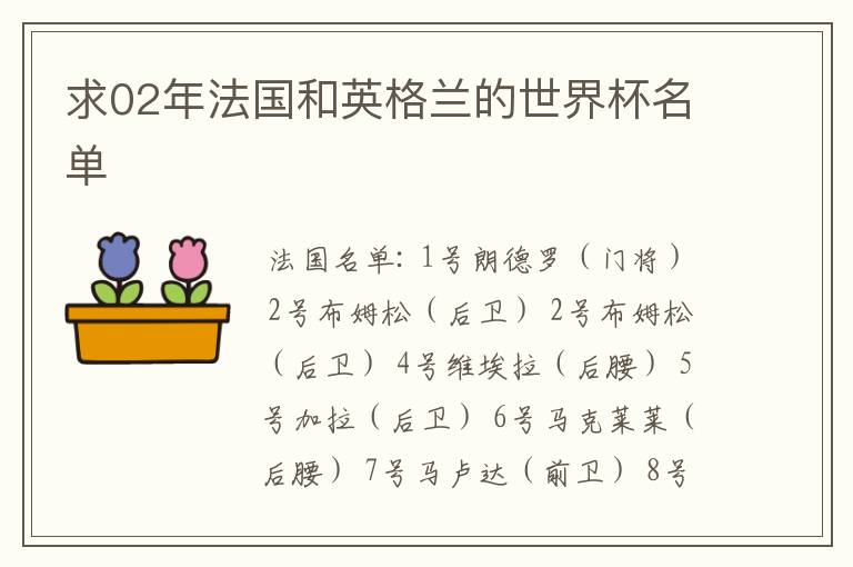 求02年法国和英格兰的世界杯名单