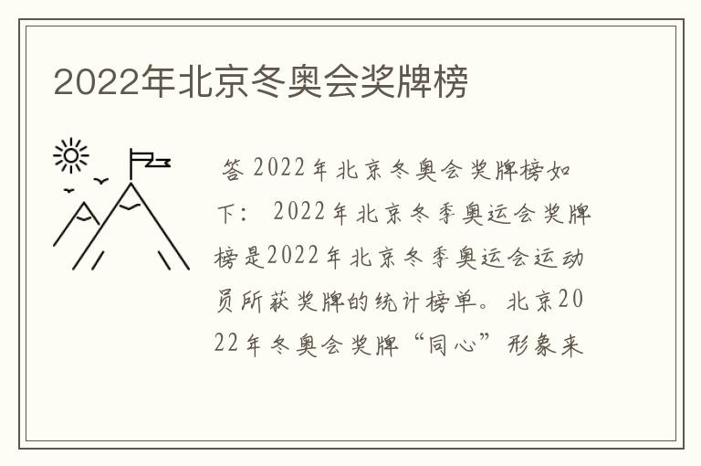 2022年北京冬奥会奖牌榜