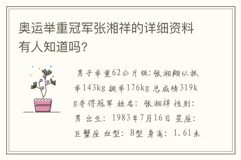 奥运举重冠军张湘祥的详细资料有人知道吗?
