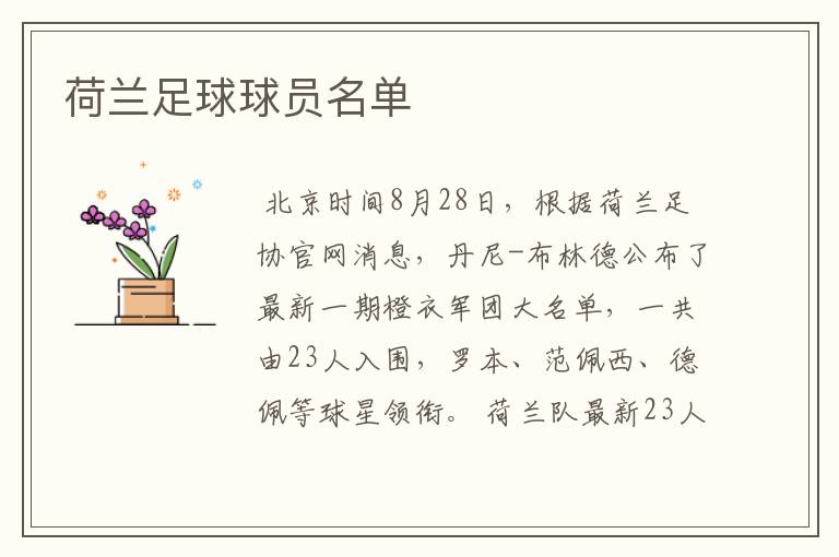 荷兰足球球员名单