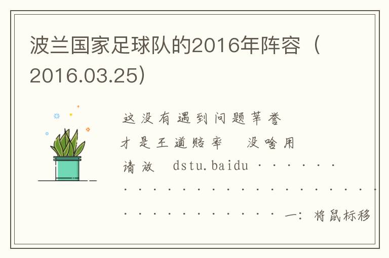 波兰国家足球队的2016年阵容(2016.03.25)