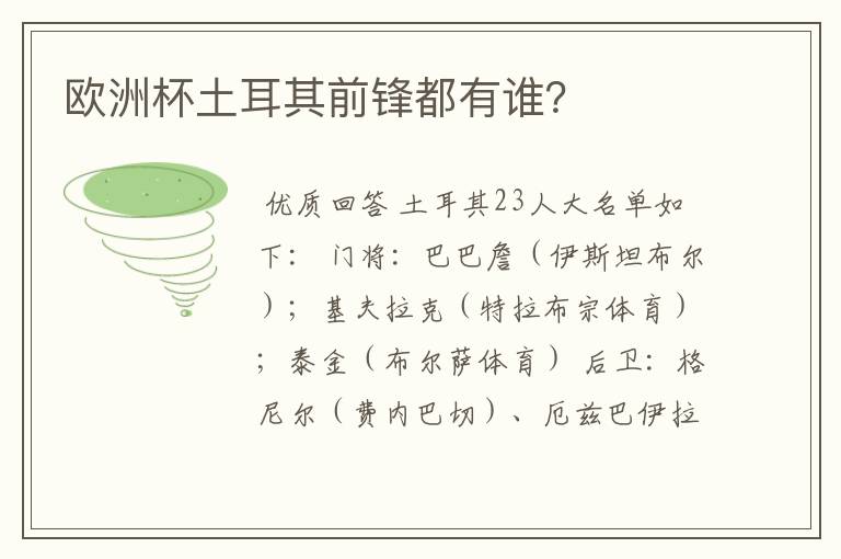 欧洲杯土耳其前锋都有谁?