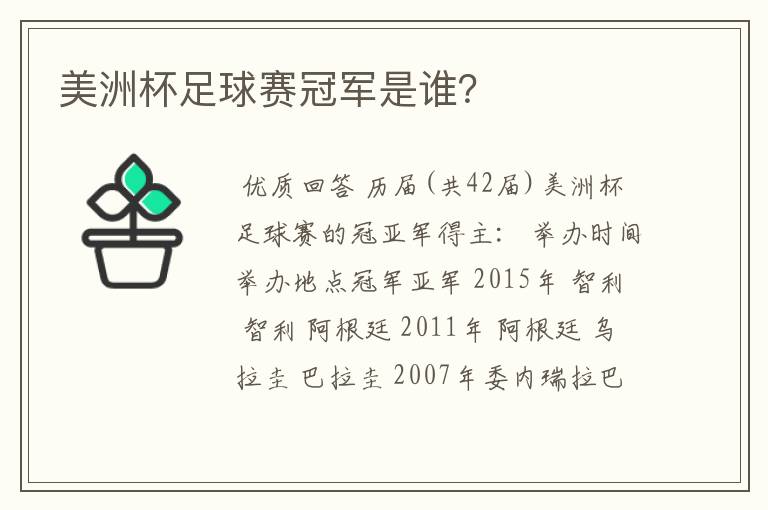 美洲杯足球赛冠军是谁?