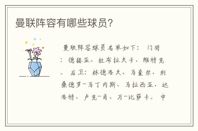 曼联阵容有哪些球员?