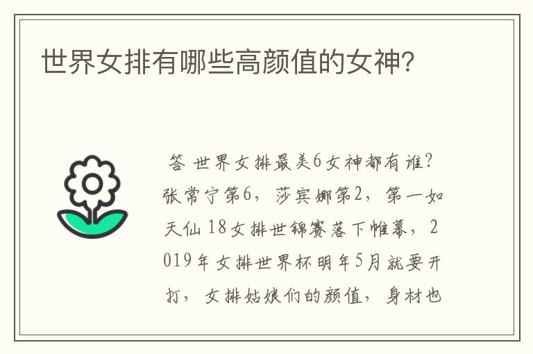 世界女排有哪些高颜值的女神?