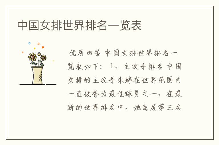 中国女排世界排名一览表