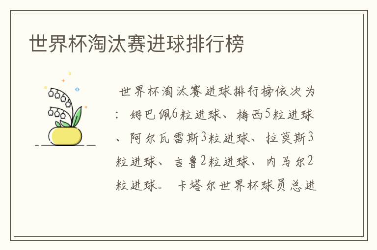 世界杯淘汰赛进球排行榜