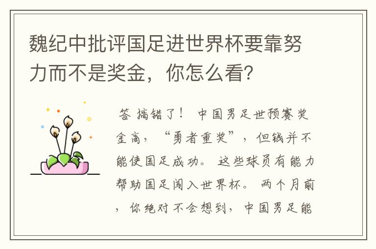 魏纪中批评国足进世界杯要靠努力而不是奖金,你怎么看?