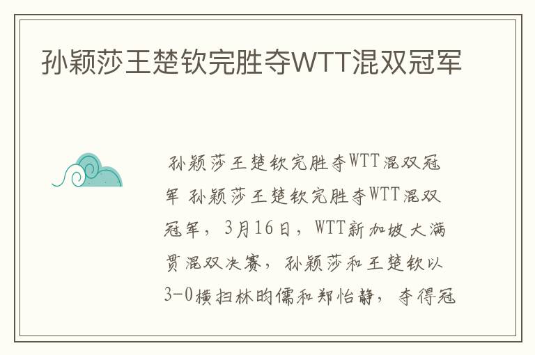 孙颖莎王楚钦完胜夺WTT混双冠军