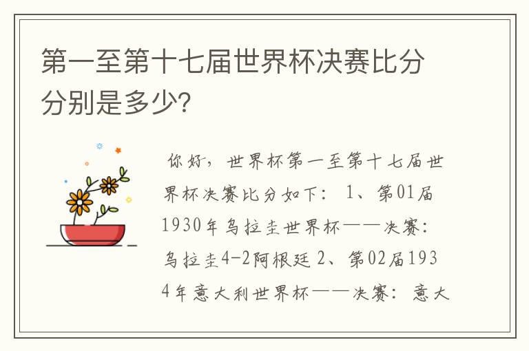 第一至第十七届世界杯决赛比分分别是多少?
