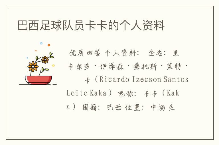 巴西足球队员卡卡的个人资料