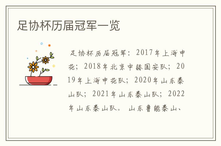 足协杯历届冠军一览