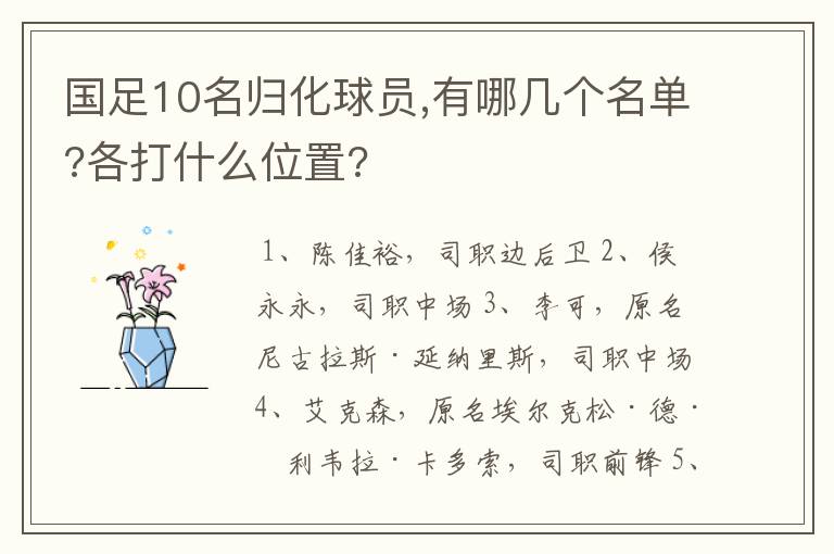 国足10名归化球员,有哪几个名单?各打什么位置?