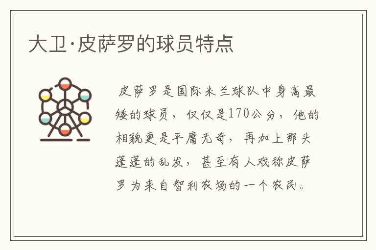 大卫·皮萨罗的球员特点