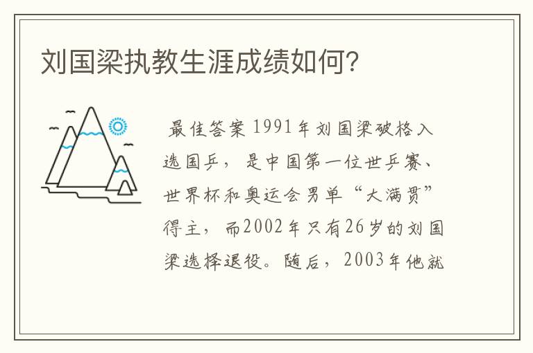 刘国梁执教生涯成绩如何?