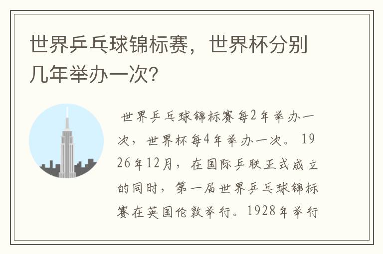 世界乒乓球锦标赛,世界杯分别几年举办一次?