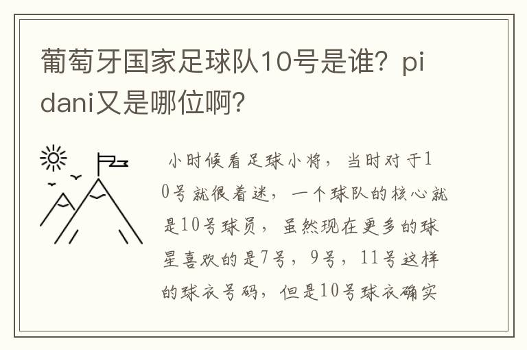 葡萄牙国家足球队10号是谁?pidani又是哪位啊?