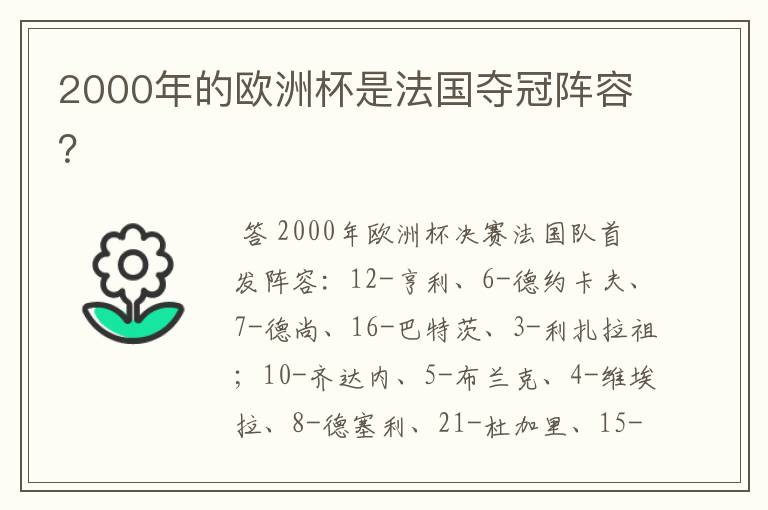 2000年的欧洲杯是法国夺冠阵容?