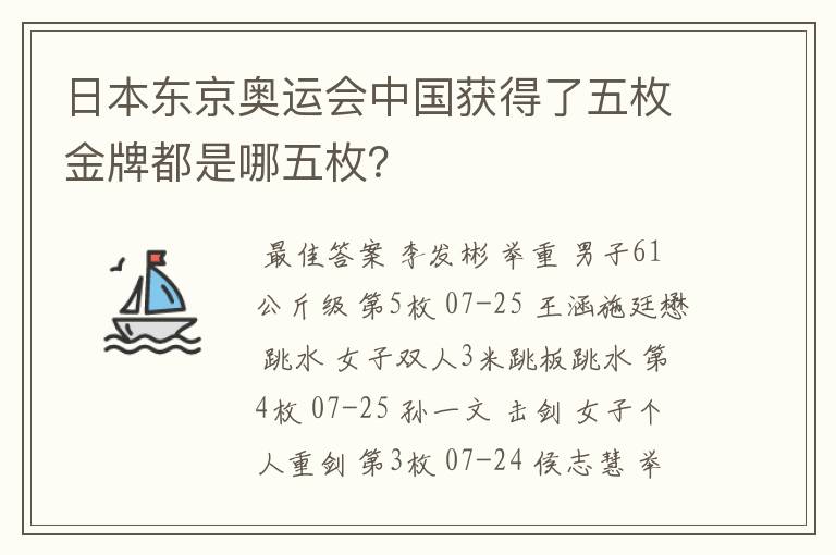 日本东京奥运会中国获得了五枚金牌都是哪五枚?