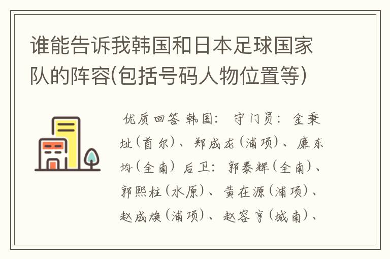 谁能告诉我韩国和日本足球国家队的阵容(包括号码人物位置等)