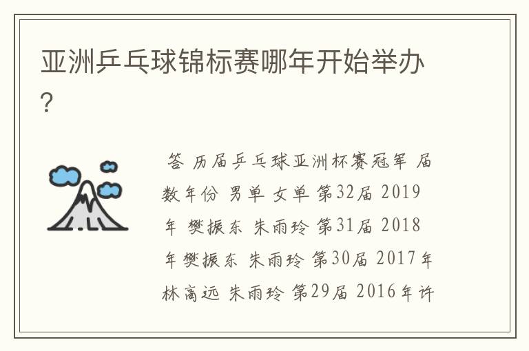 亚洲乒乓球锦标赛哪年开始举办?