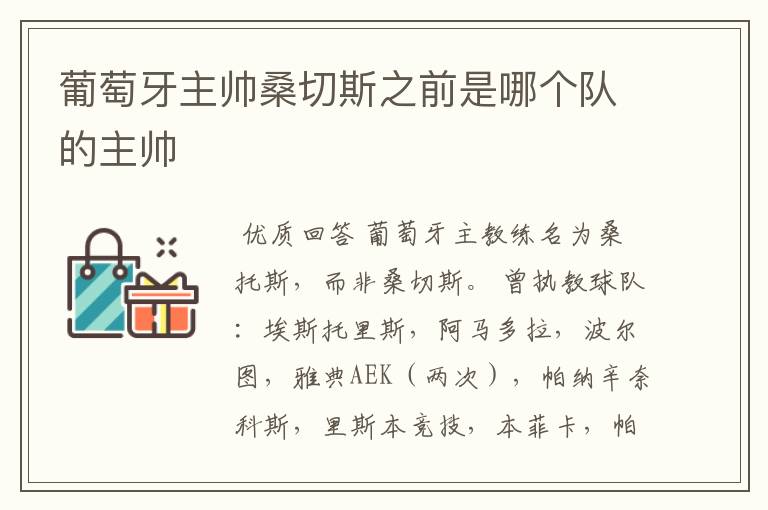 葡萄牙主帅桑切斯之前是哪个队的主帅