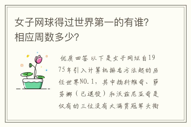 女子网球得过世界第一的有谁?相应周数多少?