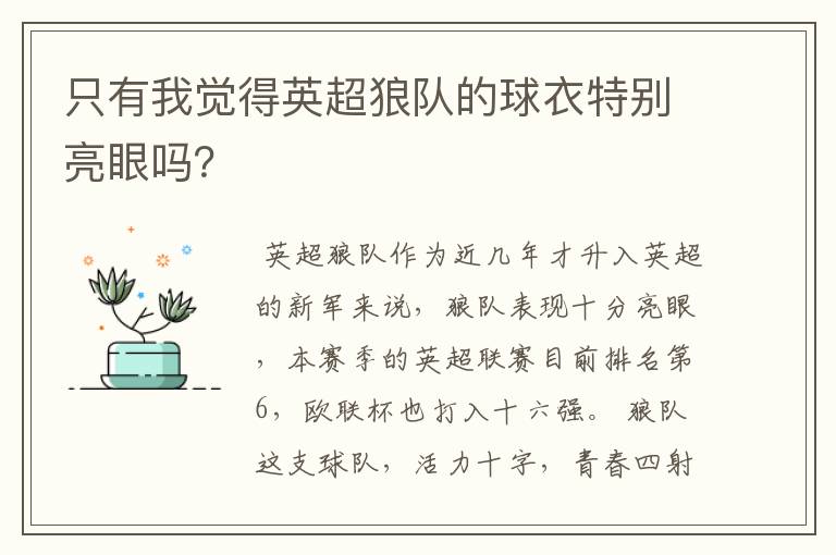 只有我觉得英超狼队的球衣特别亮眼吗?