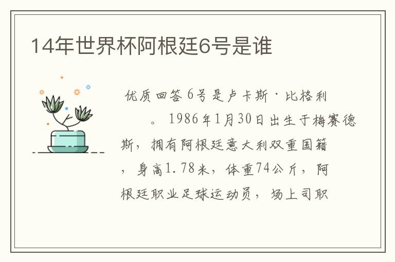 14年世界杯阿根廷6号是谁