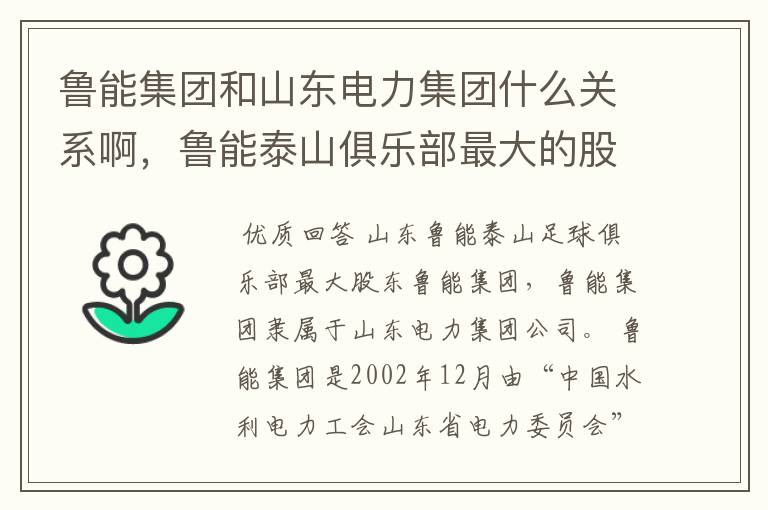 鲁能集团和山东电力集团什么关系啊,鲁能泰山俱乐部最大的股东是那个啊!