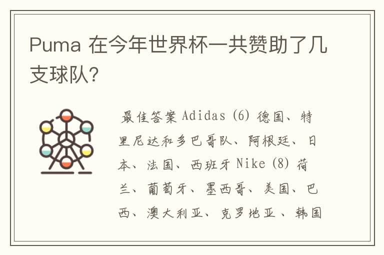 Puma 在今年世界杯一共赞助了几支球队?