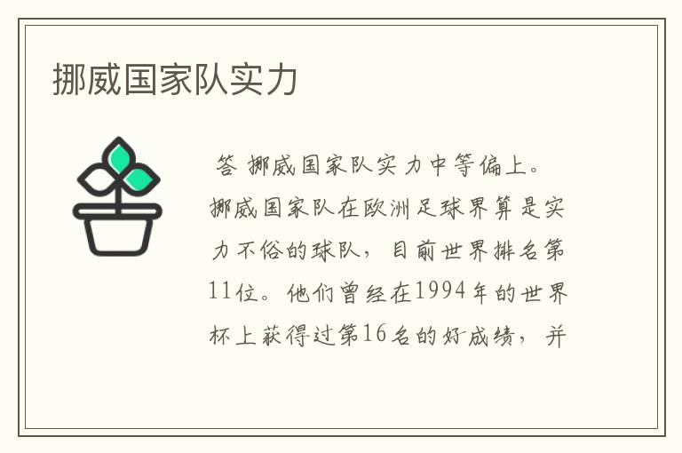 挪威国家队实力