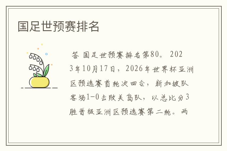 国足世预赛排名