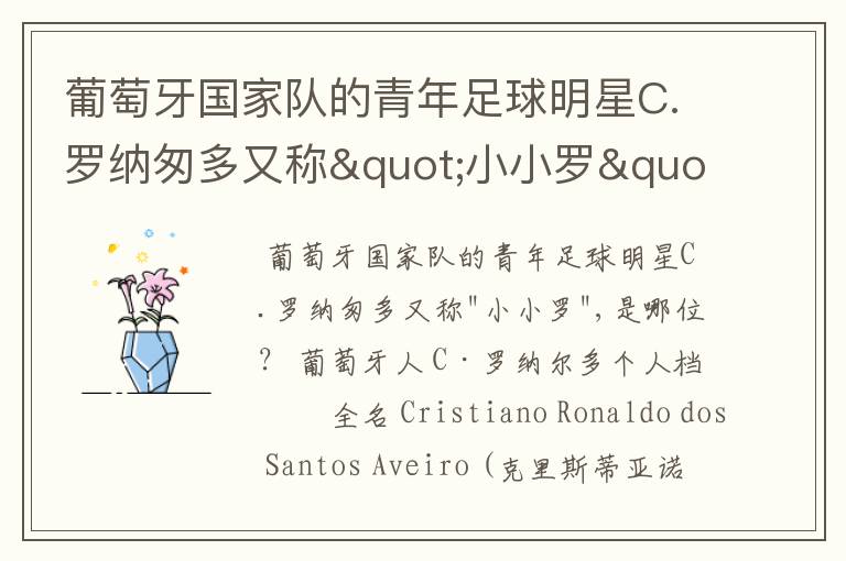 葡萄牙国家队的青年足球明星C.罗纳匆多又称"小小罗",是哪位?