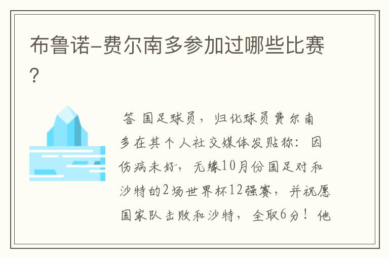 布鲁诺-费尔南多参加过哪些比赛?