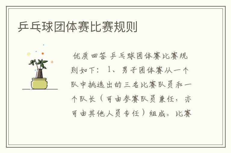 乒乓球团体赛比赛规则