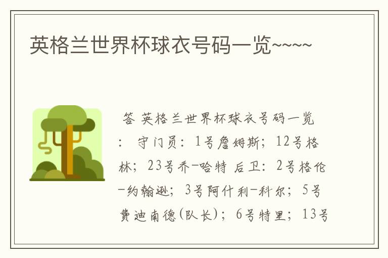 英格兰世界杯球衣号码一览~~~~