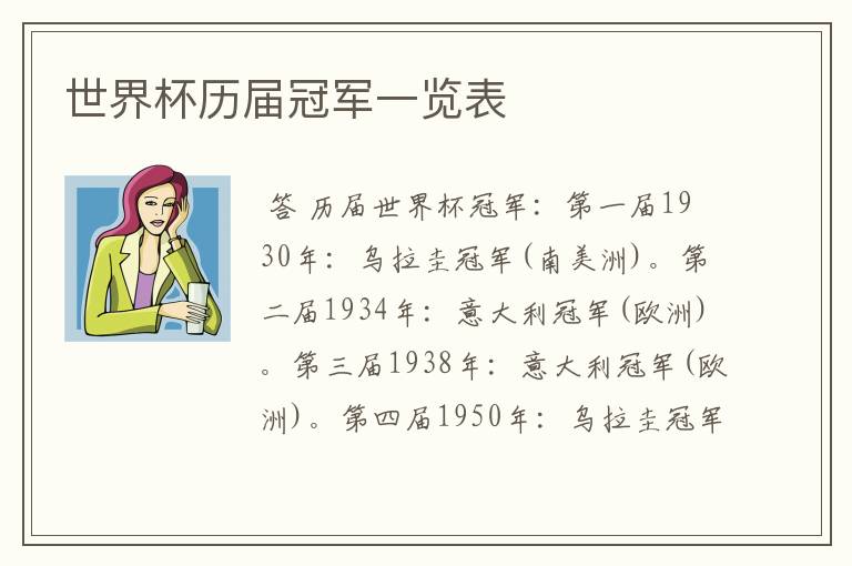 世界杯历届冠军一览表