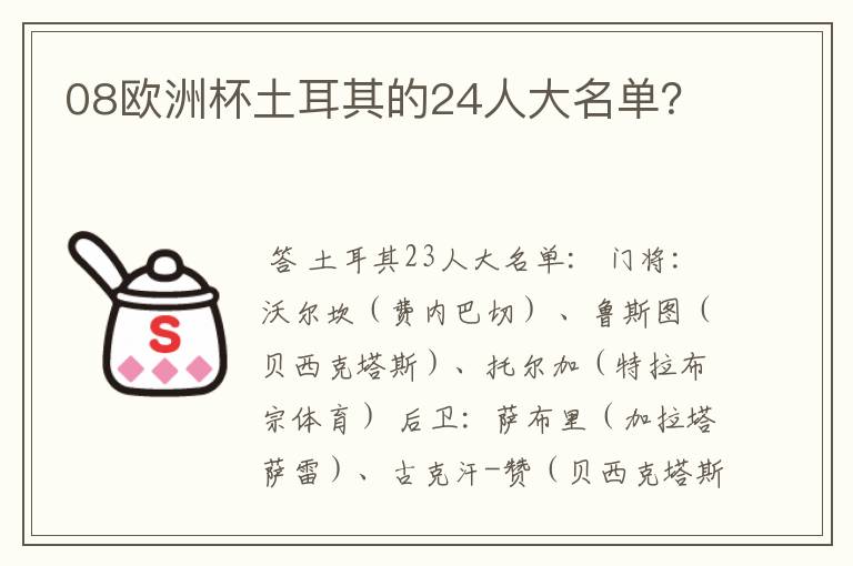 08欧洲杯土耳其的24人大名单?