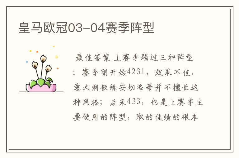 皇马欧冠03-04赛季阵型