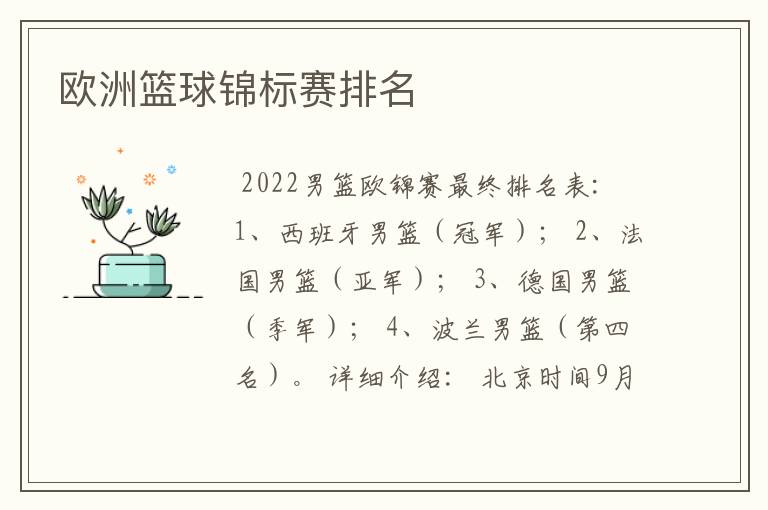 欧洲篮球锦标赛排名