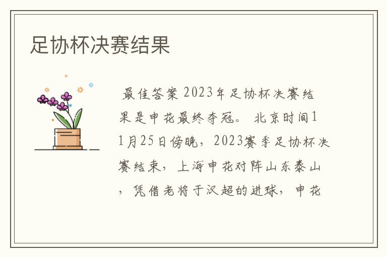 足协杯决赛结果